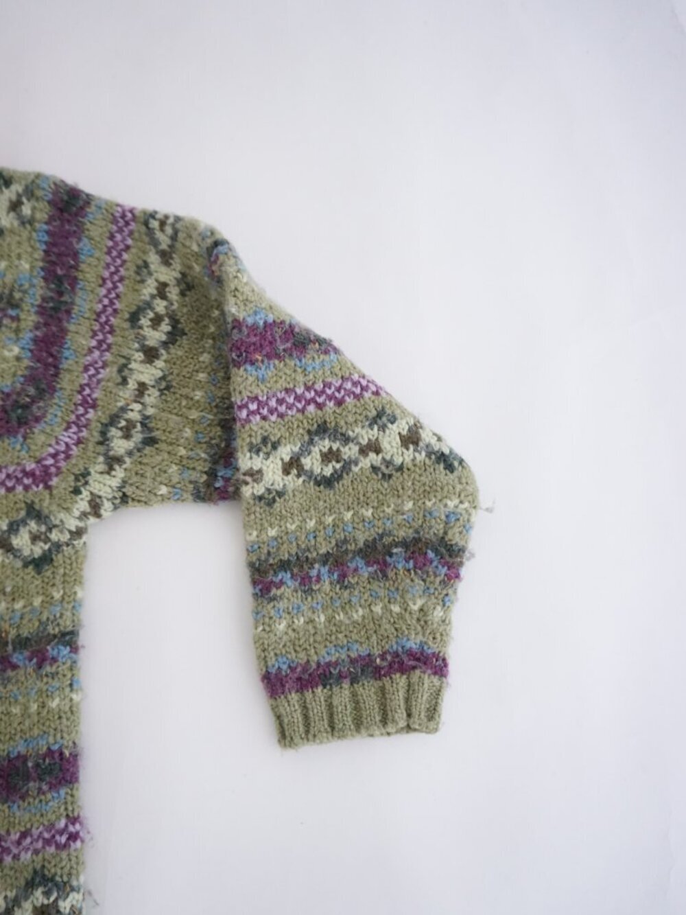 Vintage Studio Works Green Fair Isle Knit Zip Cardigan Nordic Pattern Petite PM - Picture 4 of 10
